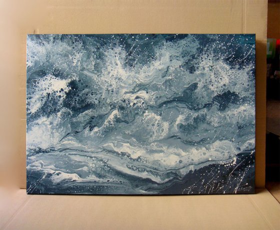 "Silver Seascape"  LARGE Acrylic Painting 70x100 cm