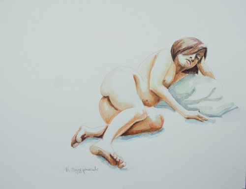 Resting nude by Krystyna Szczepanowski
