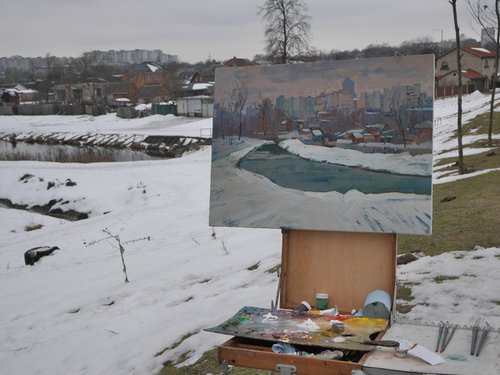 Winter panorama of Chernihiv with Stryzhen River by Victor Onyshchenko