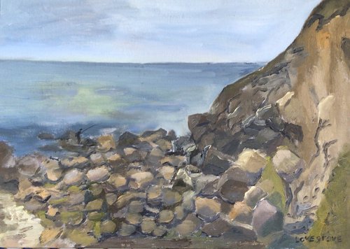 Rocks at Porthgwarra, Cornwall. Oil painting by Julian Lovegrove Art