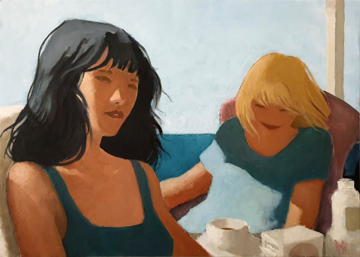 Impressionistic Portrait Oil Painting By Armando Rossi, 28 X 20, Blue Summer, Original Artwork