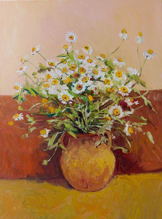 Ceramic Jug and Chamomiles