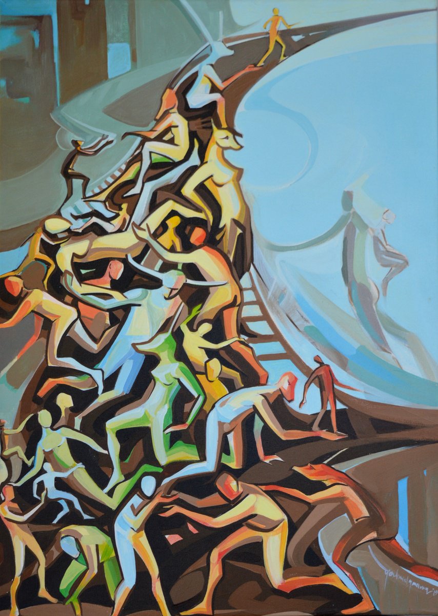 Surrealistic Abstract Acrylic Painting By Grama Gabriel, 20 X 28, Ascent 4, Original Artwork