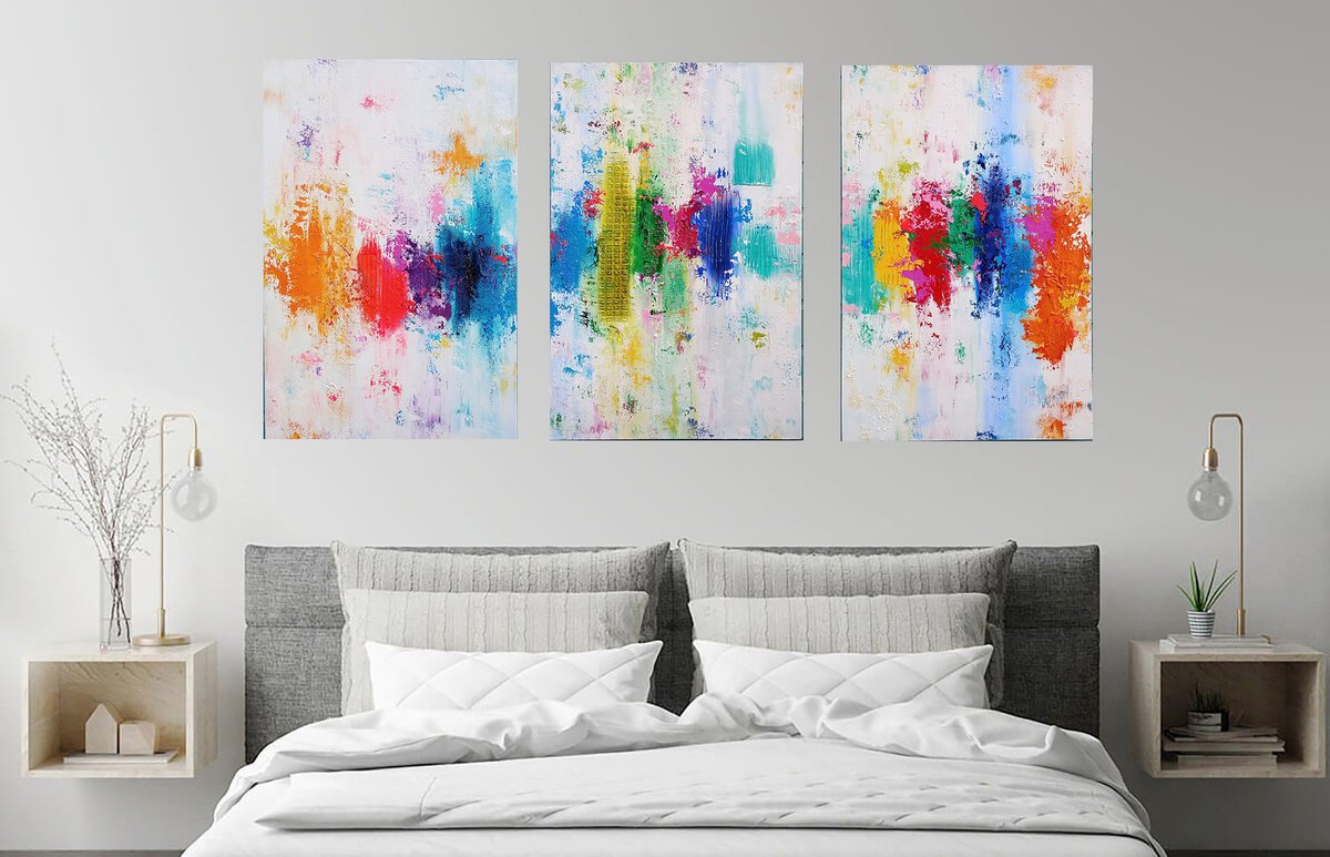 Abstract Acrylic Painting By Susan Wooler, 72 X 36", Let Your Light Shine Triptych, Original Artwork