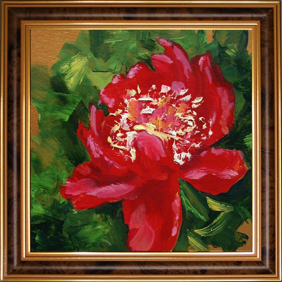 Peony 06...  6x6" / framed / FROM MY A SERIES OF MINI WORKS / ORIGINAL OIL PAINTING