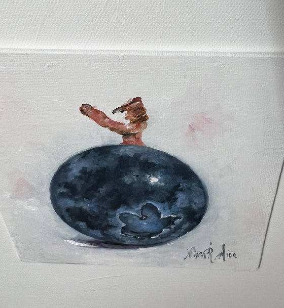 Still Life Blueberry with Stem Original Oil Painting