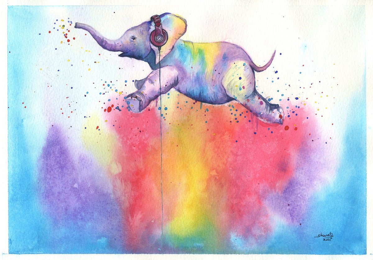 Elephant can jump - watercolor painting by Shweta Mahajan