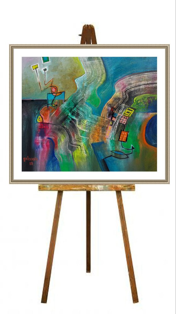 Rising Out From Deep, colorful painting, original artwork, abstract oil painting on canvas, 50x60 cm