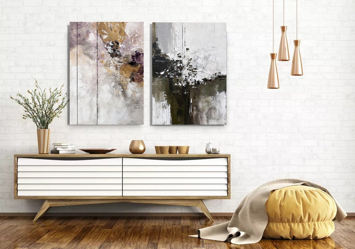  Ochre & Olive Abstraction Set By Tatiana Malinovscaia, 39 X 28, Artwork For Sale On Artfinder