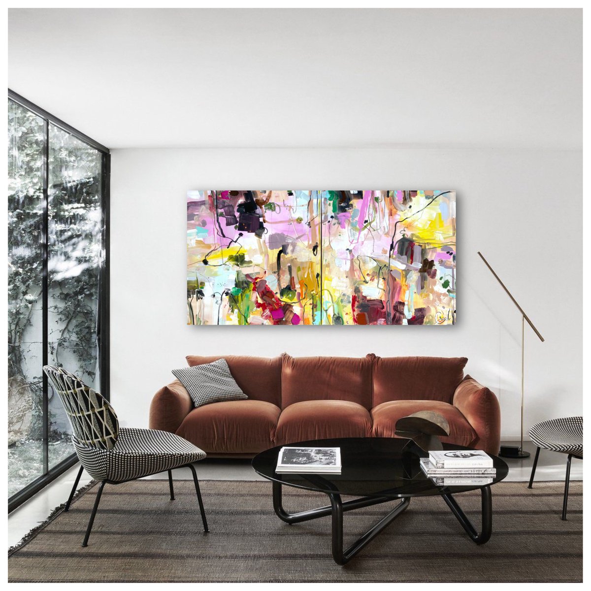 Expressive Abstract Acrylic Painting By Maria Esmar, 79 X 39", Dreaming Of Montmartre, Original Artwork