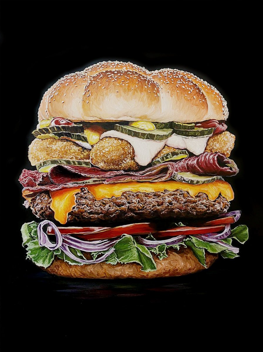 Photorealistic Oil Painting , Burger By Elena Adele Dmitrenko, 24 X 32, Artwork For Sale On Artfinder
