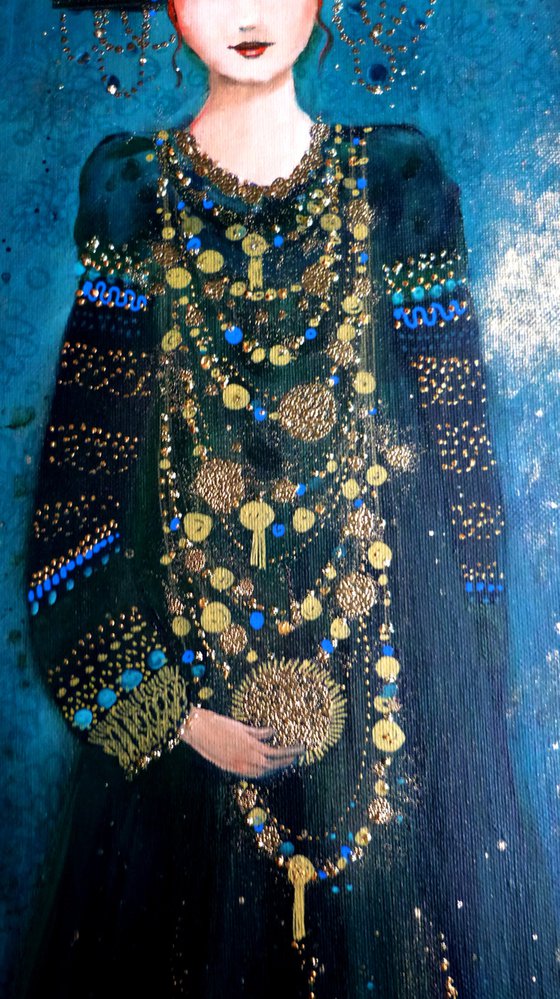 Night opera 20 x60 cm. Art déco inspired woman.