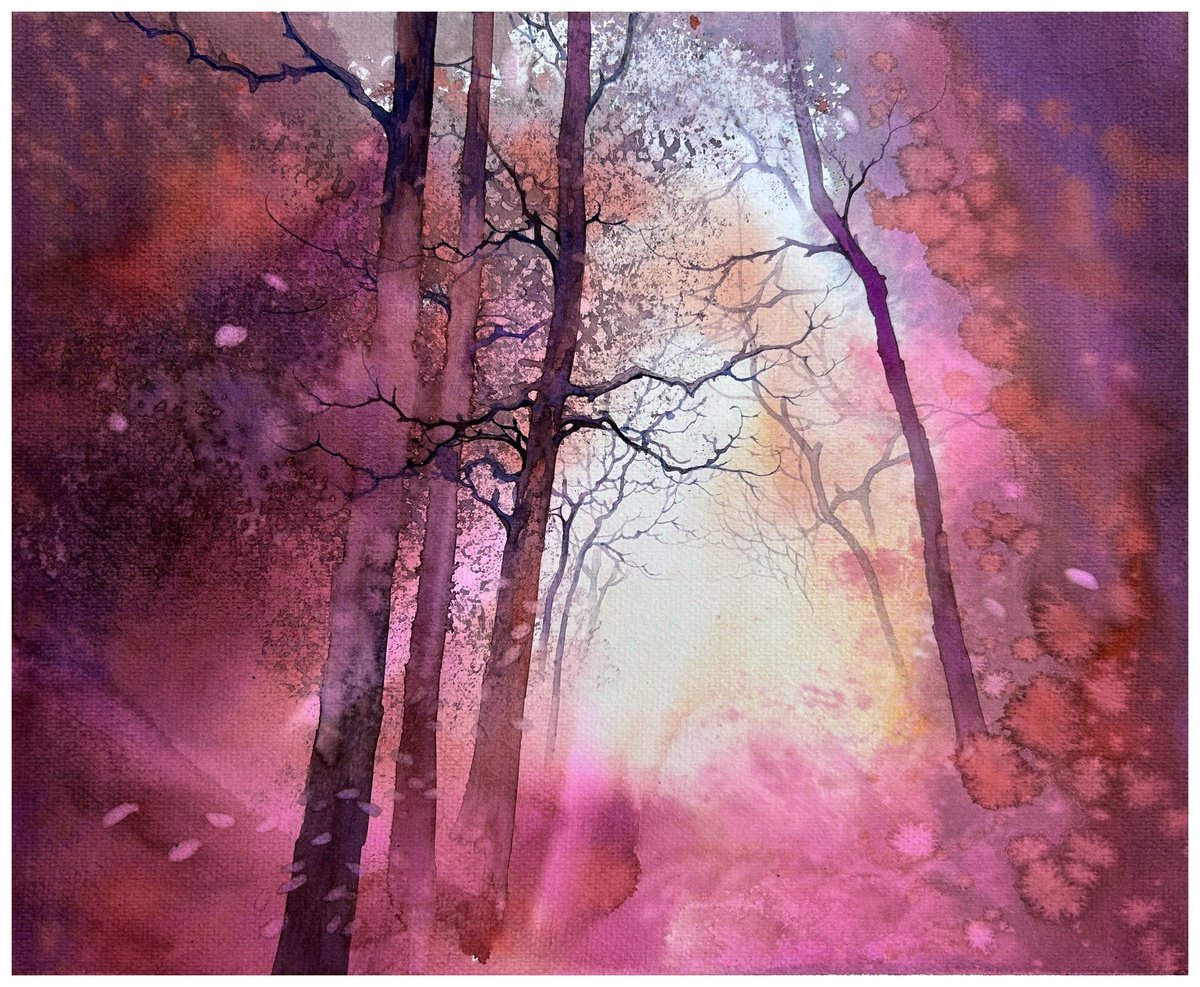 Impressionistic Landscape Watercolour By Nazar Grunyka, 14 X 12", Mystical Forest, Original Artwork