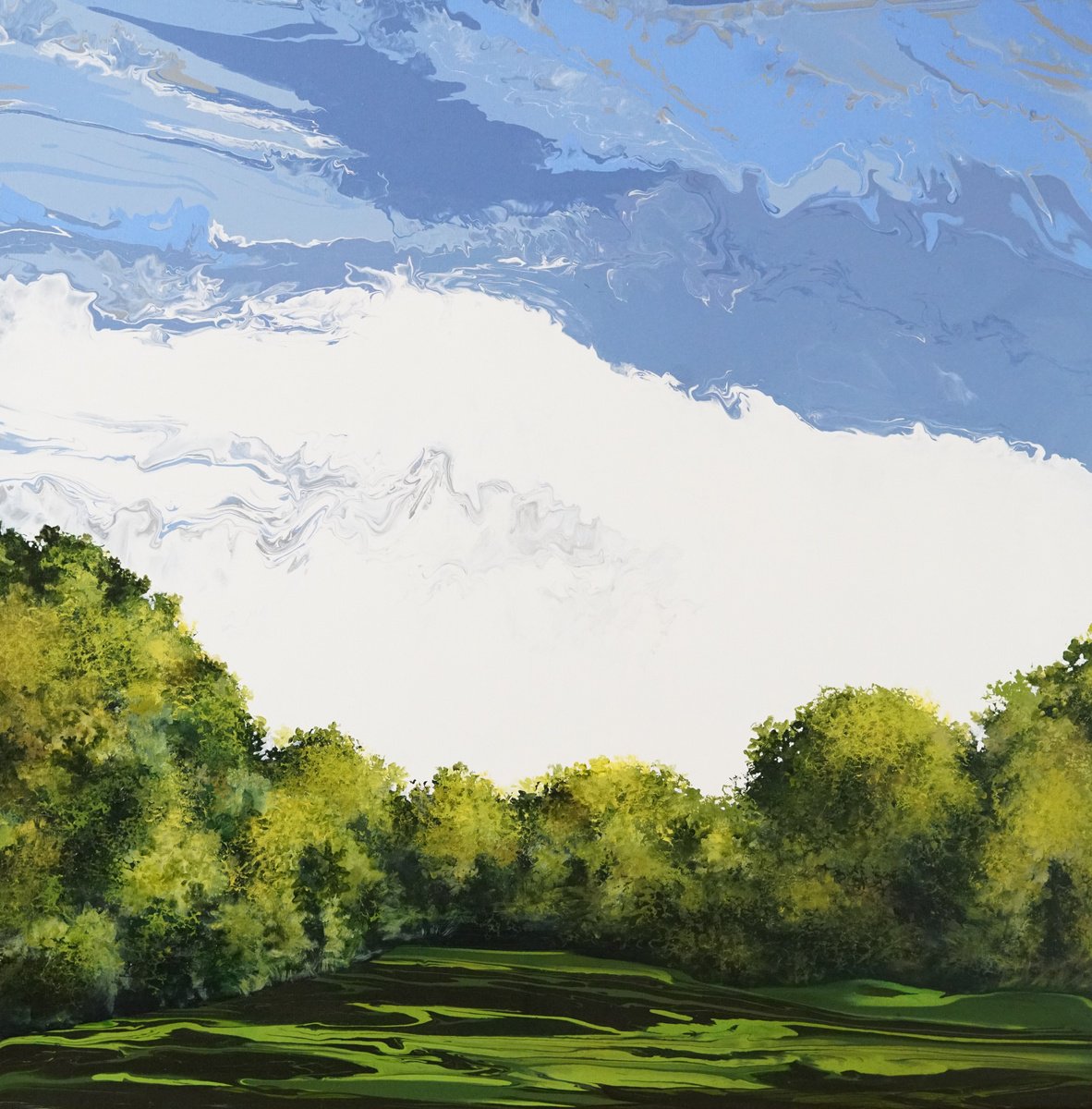 Abstract Landscape Acrylic Painting By Vera Hoi, 37 X 37", "On The Way Home", Original Artwork