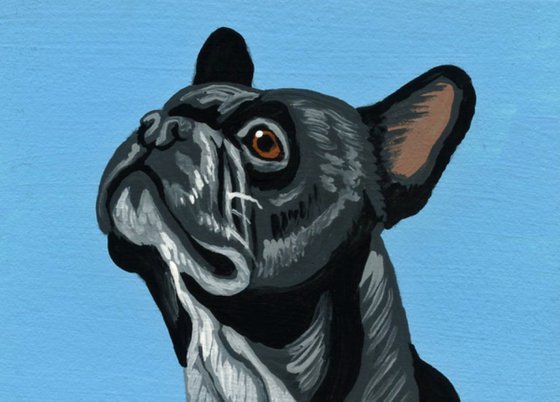 ACEO ATC Original Miniature Painting Black French Bulldog Pet Dog Art-Carla Smale