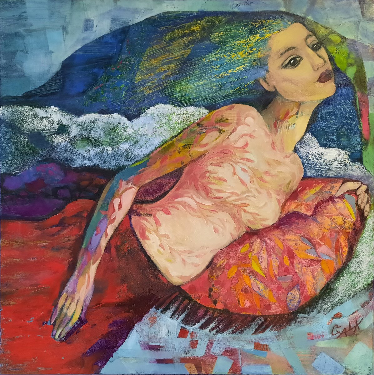 Expressive Portrait Oil Painting By Galya Koleva, 28 X 28, Like A Bird, Original Artwork