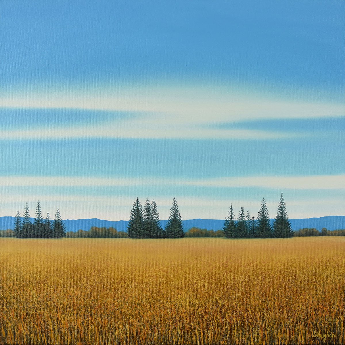 Impressionistic Landscape Oil Painting By Suzanne Vaughan, 20 X 20", Golden Vista - Blue Sky, Original Artwork