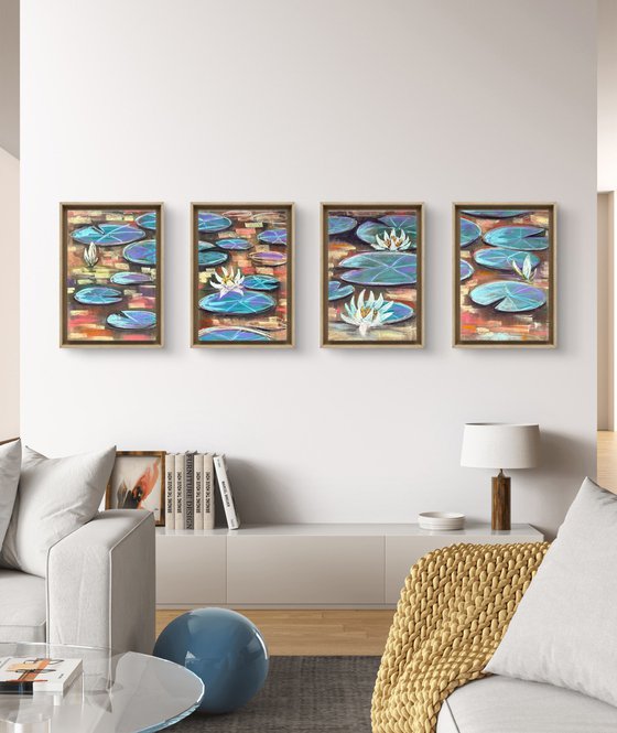 Water lilies Set of 4 Pastel