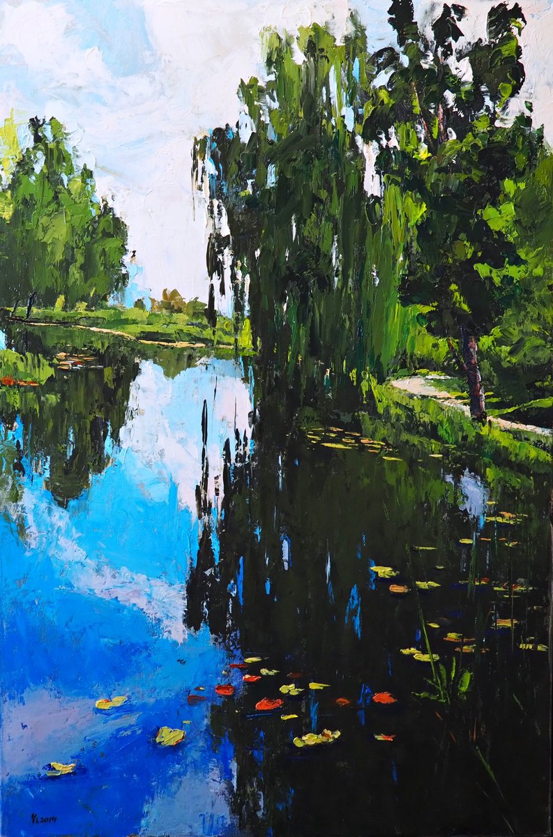 Impressionistic Landscape Oil Painting By Yuanyuan Liu, 24 X 35", Summer Landscape, Original Artwork