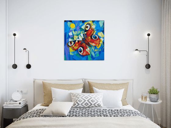 Butterfly (60x60cm, cubism, oil painting, ready to hang)