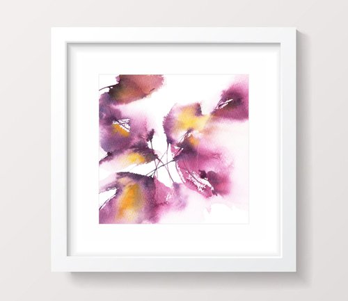 Abstract purple flower painting, small square art by Olga Grigo