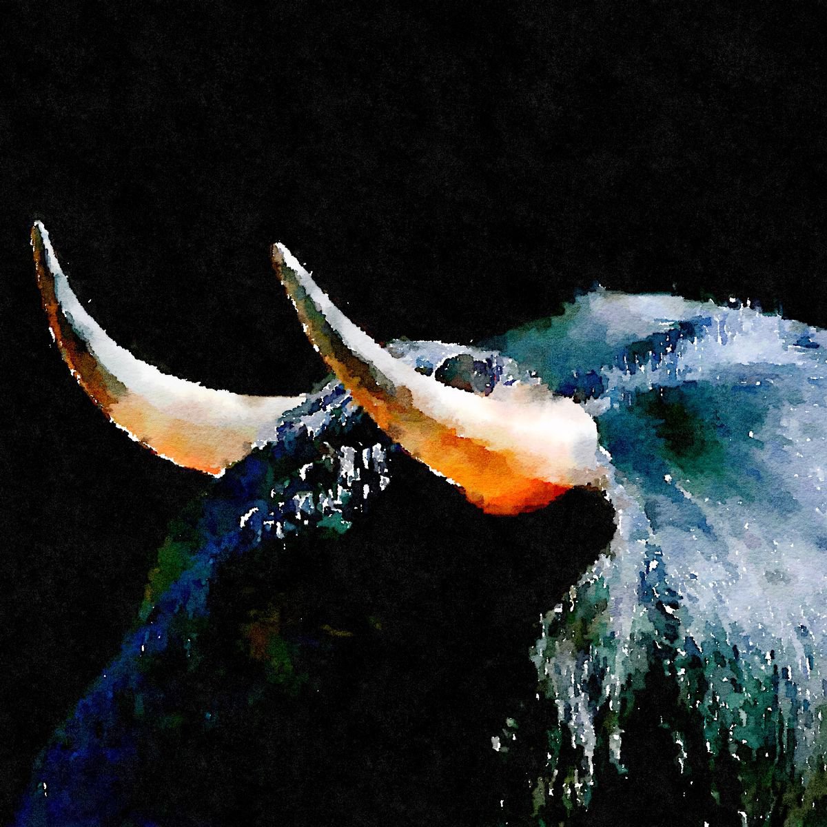 Abstract Giclee Print By Shabs Beigh, 18 X 18", Bull Horns, Original Artwork