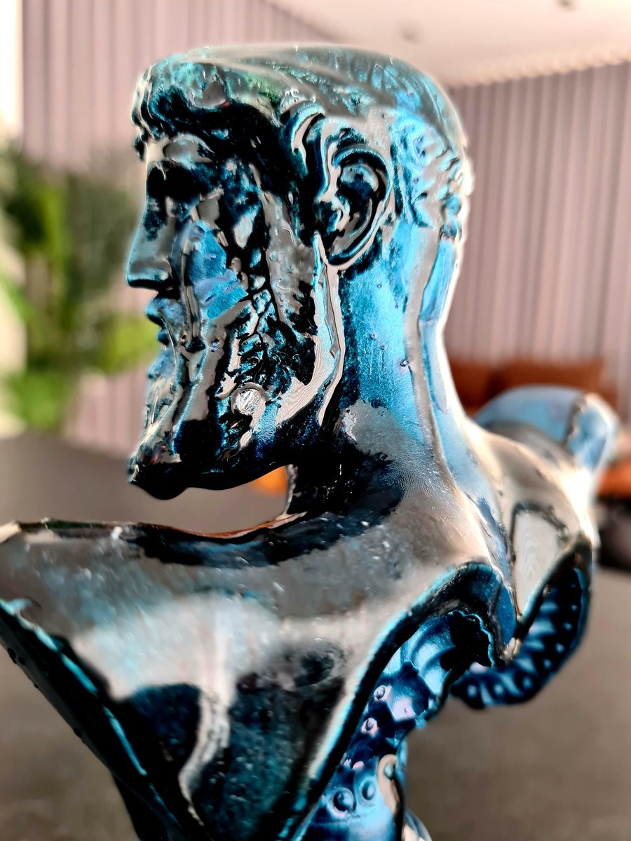 Impressionistic Portrait Sculpture By Antoni Dragan, 3 X 7, Zeus Blue Pearl, Original Artwork