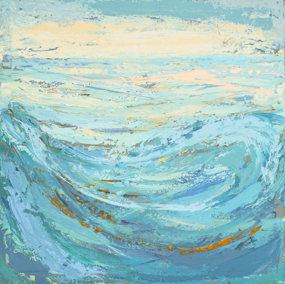 Abstract Landscape Acrylic Painting By Susana Sancho Beltran, 39 X 39", Emotional Seascape, Original Artwork