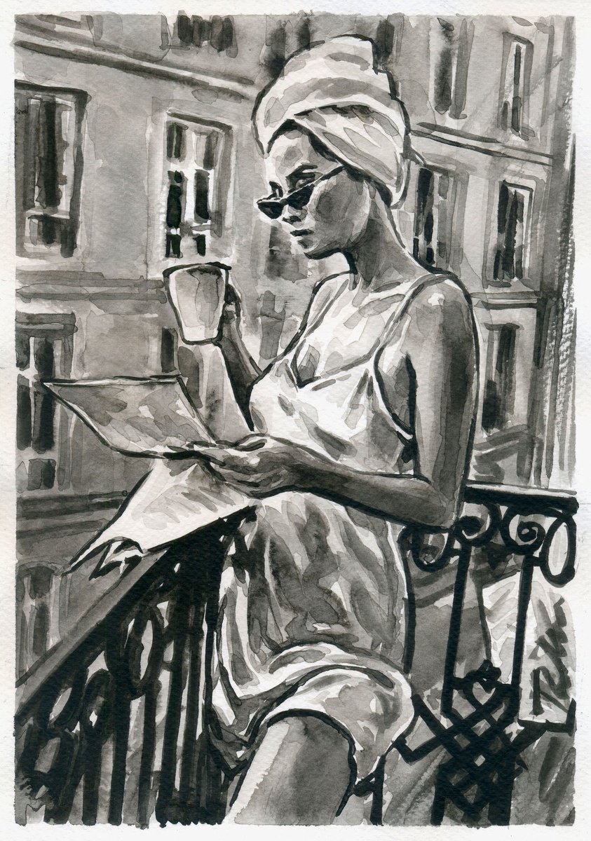 Urban And Pop Portrait Ink Drawing By Tashe, 8 X 12", Good News, Original Artwork