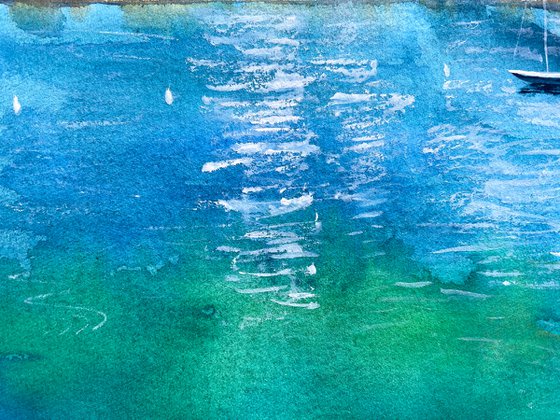 Sea Watercolor Painting, Beach Wall Art, Italy Original Painting, Coastal Home Decor, Nautical Picture