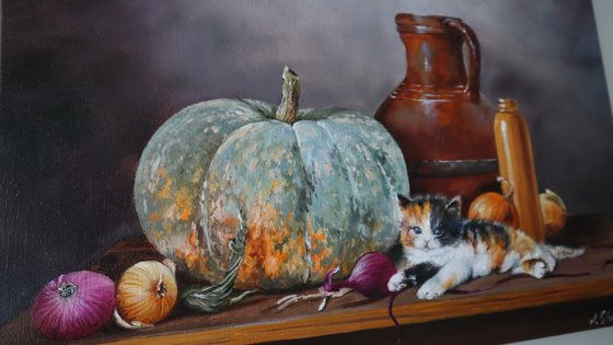 Kitten and Pumpkin