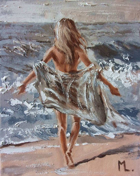 MONIKA LUNIAK " SEA ... " original painting SEA SUMMER palette knife GIFT