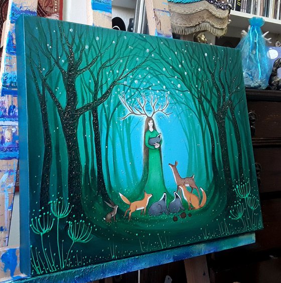 Goddess of the Greenwood Acrylic painting by Angie Livingstone | Artfinder