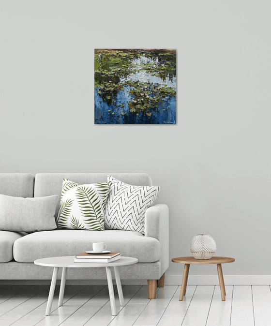 White Water Lilies - Impasto Original Oil painting