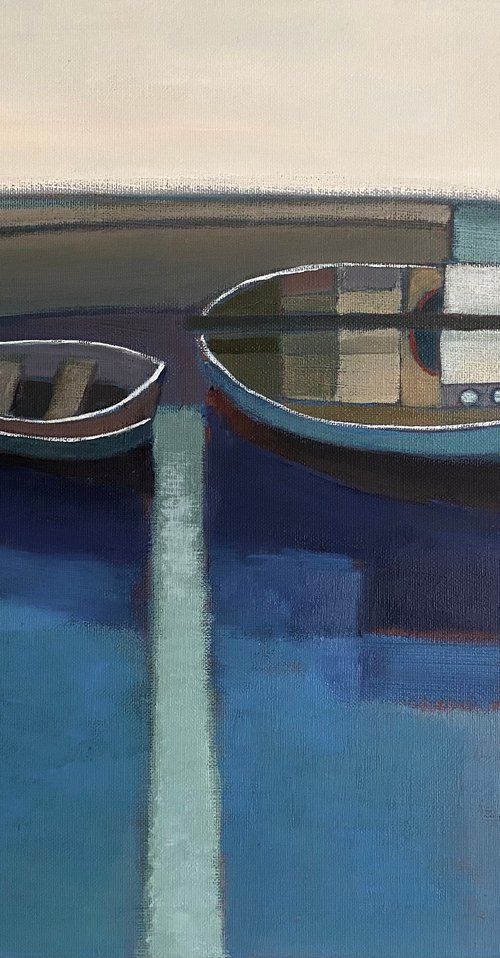 Three Boats in Harbour by Nigel Sharman