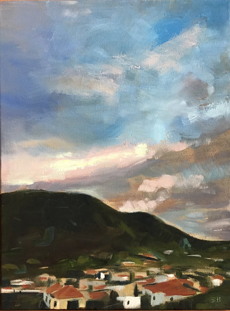 Impressionistic Landscape Oil Painting By Sandra Haney, 13 X 17", Under Madeira Sky, Original Artwork