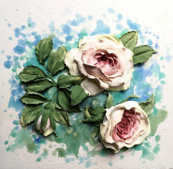 Fresh roses - flower garden painting, Freshness Of The Morning, 30x29x5 cm