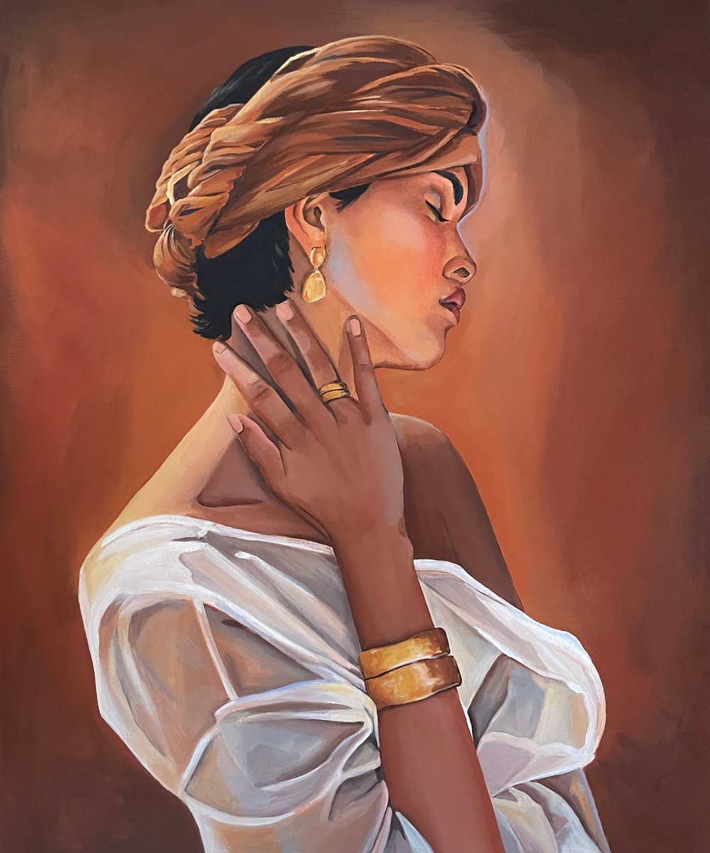 Portrait Acrylic Painting By Elina Zelena, 20 X 24, Girl In The Desert, Original Artwork