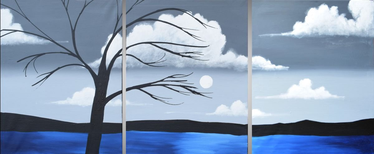 Abstract Landscape Acrylic Painting By Stuart Wright, 48 X 20", Moonlight Sonata, Original Artwork
