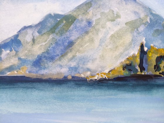 Pontikonisi - Corfu island - original watercolor painting - seascape painting - waves