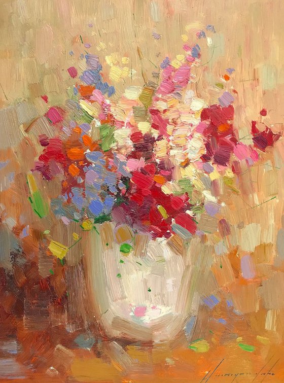 Vase of flowers, Oil painting, One of a kind, Handmade artwork