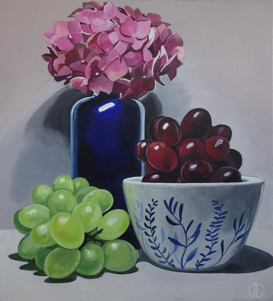 Hydrangea and grapes pottery