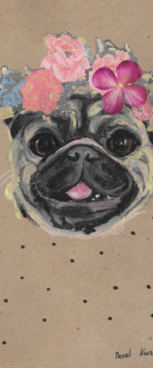 Pug and flowers by Pavel Kuragin