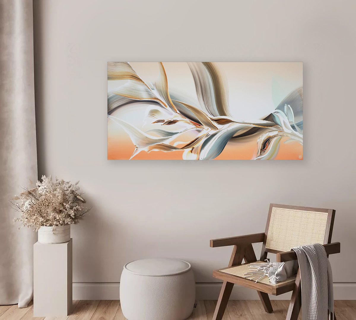 Abstract Acrylic Painting By Novi Lim, 48 X 24", Praja Magia, Original Artwork