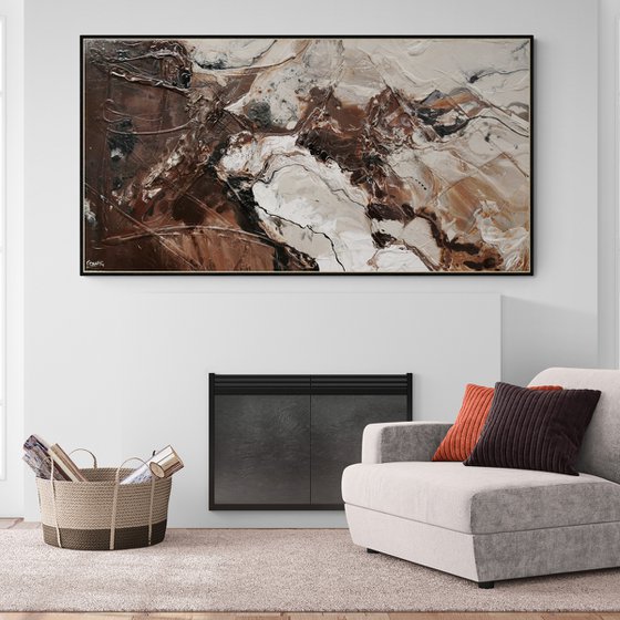 Linger 190cm x 100cm Black Malt Textured Abstract Art