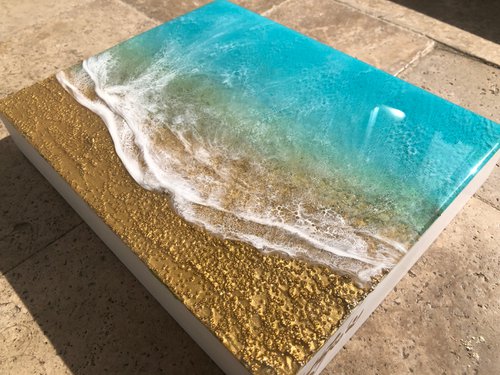 Seascape Teal Waves #49 Seascape beach Painting by Ana Hefco