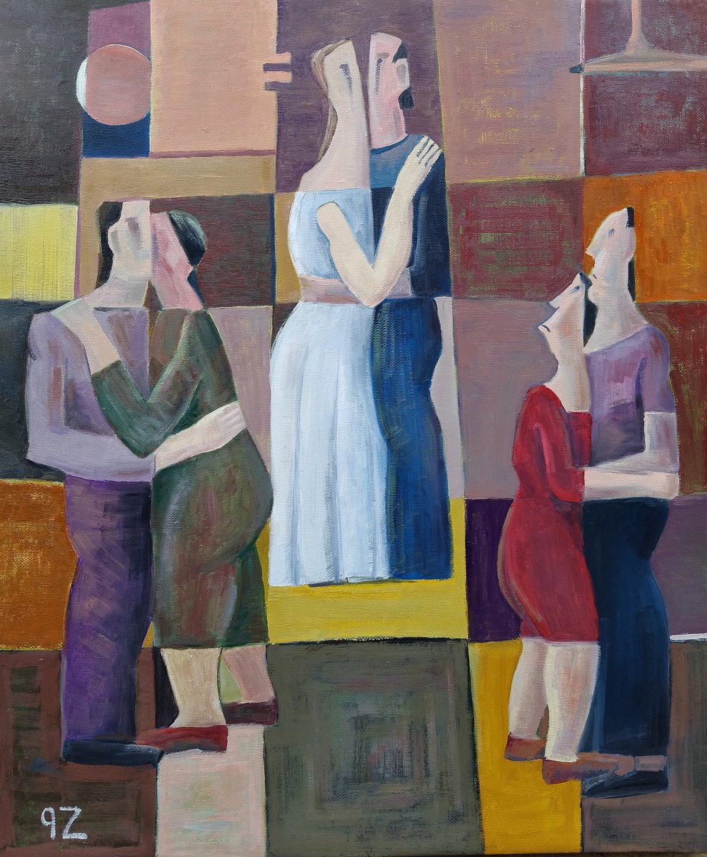 Expressive Portrait Oil Painting By Gegham Hunanyan, 20 X 24, Tango Dancers, Original Artwork