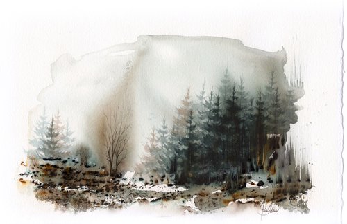 Places XXIX - Watercolor Pine Forest by ieva Janu