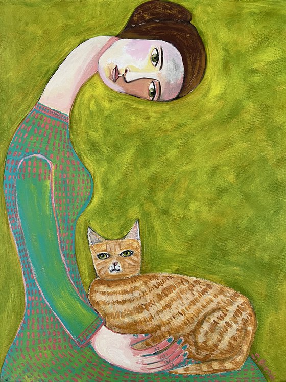 Lady with her Ginger Cat