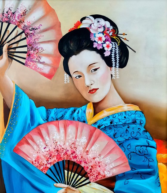 Danza dei ventagli - original painting-Geisha-portrait